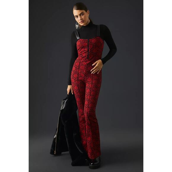 New Anthropologie Maeve Floral Sweetheart Jumpsuit $170 Sz 0 Red Motif Stretchy - Picture 2 of 6
